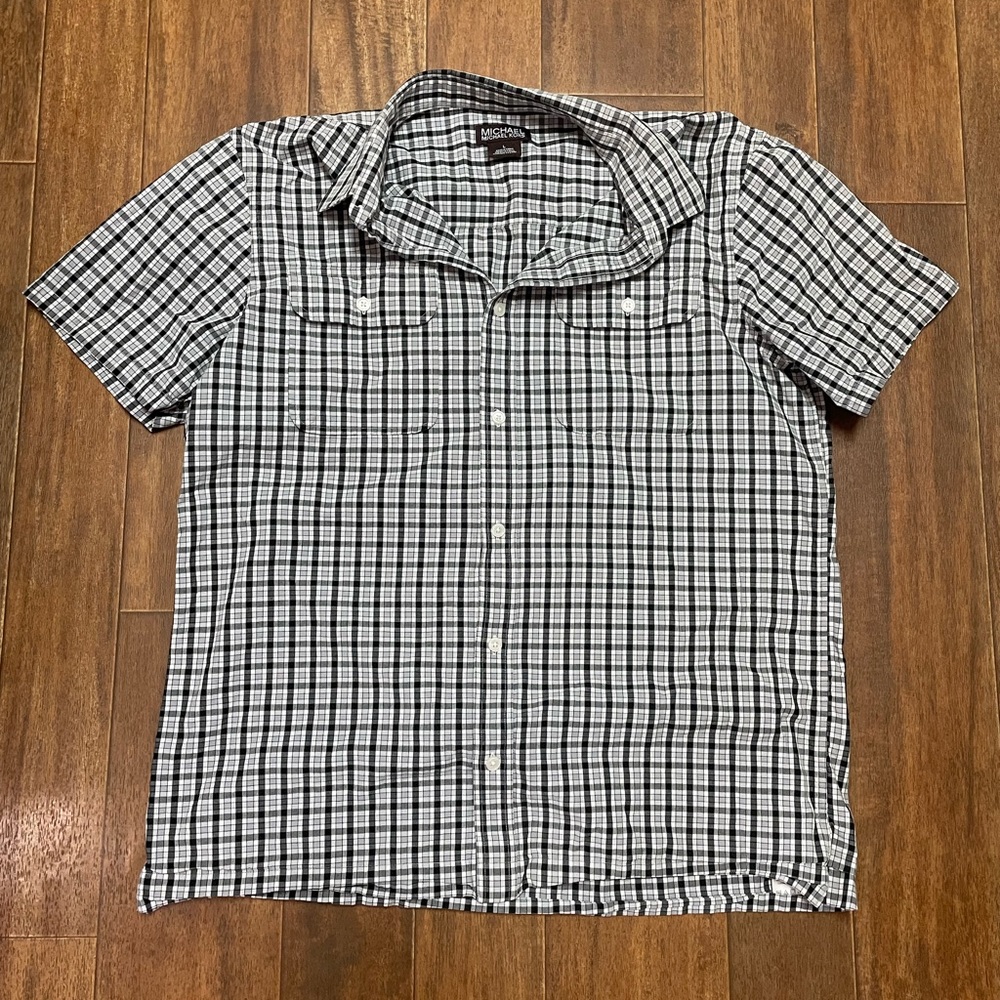 Michael Kors | Men’s Button Up Black and White Plaid Short Sleeve Shirt